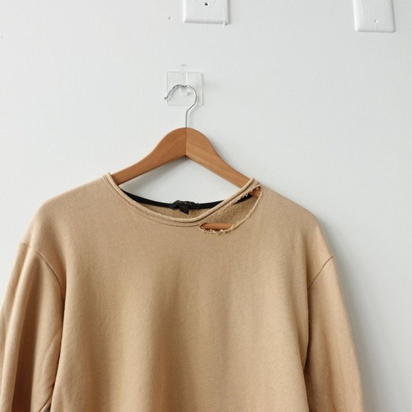 Distressed Camel Sweatshirt Womens XS Cut Out Ripped Pullover  ALALA Cypher USA - Picture 4 of 16